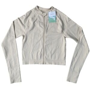 JoyLab M Medium Moon Cream Seamless Fitted Full Zip Jacket Below Hip JL